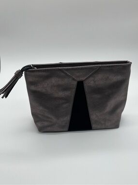 Stella & Dot Metallic Gray and Black Zip Cosmetic Pouch